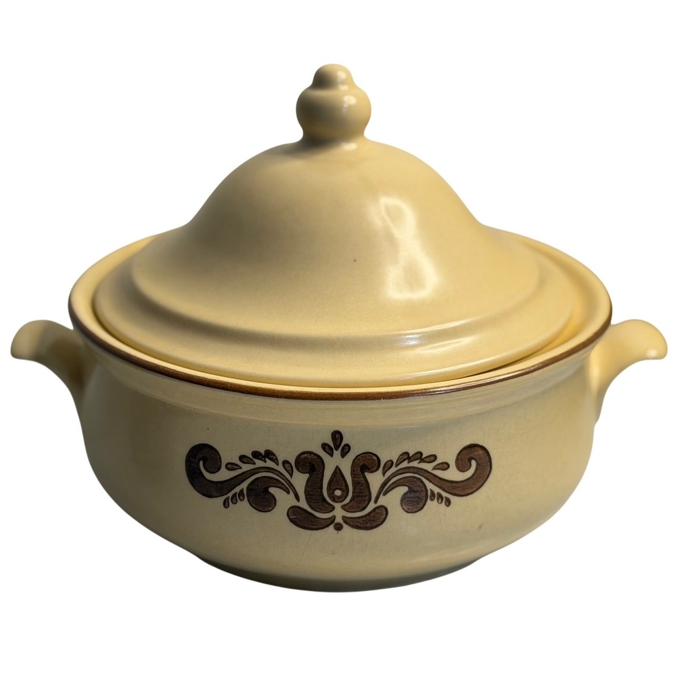 VTG‎ Pfaltzgraff Village Casserole Dish Brown Stoneware Lidded Crock Cottagecore